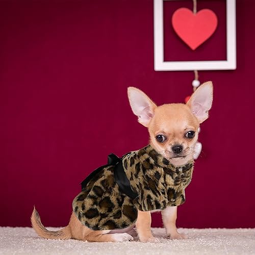 Miniatura 6 de Vestido de leopardo para perros pequeños, gatos, niñas, vestidos de forro polar con lazo, disfraces de mascotas para Chihuahua, Yorkie, taza de té,