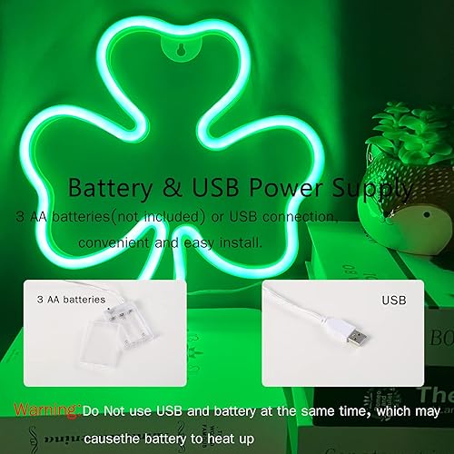 Miniatura 6 de Letreros de neón de trébol con forma de trébol, decoraciones del día de San Patricio, decoración de pared verde de la suerte alimentada por