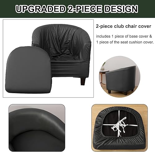 Miniatura 6 de Funda de piel sintética para silla de club, 2 piezas, funda para silla de bañera, impermeable, elástica, antideslizante, funda de sofá semicircular,
