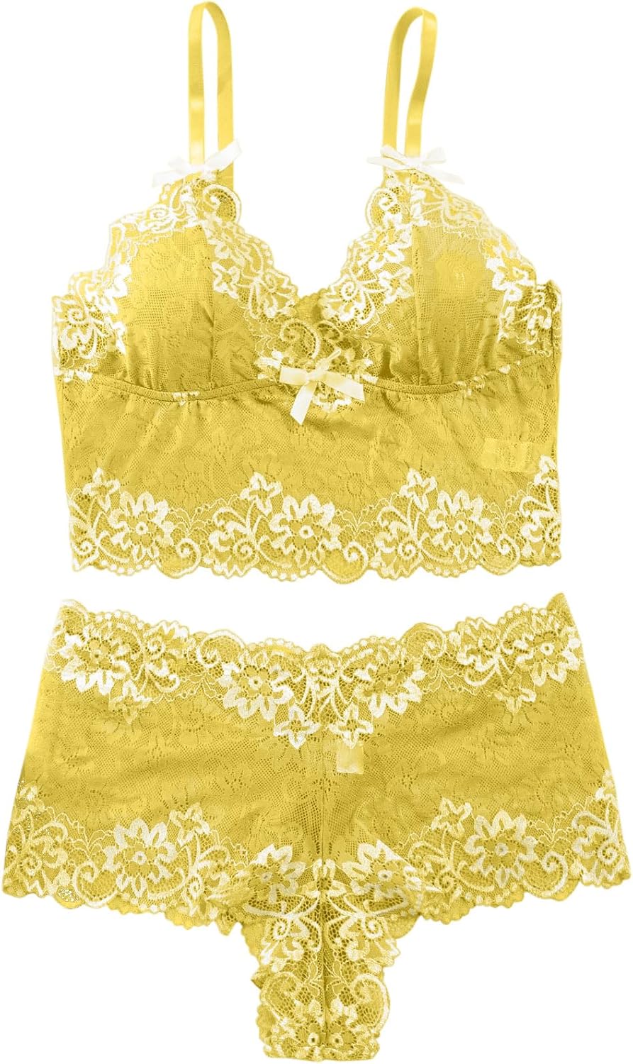 Lilosy Sexy Lace Pajamas Lingerie Set High Waist Sheer Sleepwear Bow Ties Cami Shorts Bra and Panty - Image 4