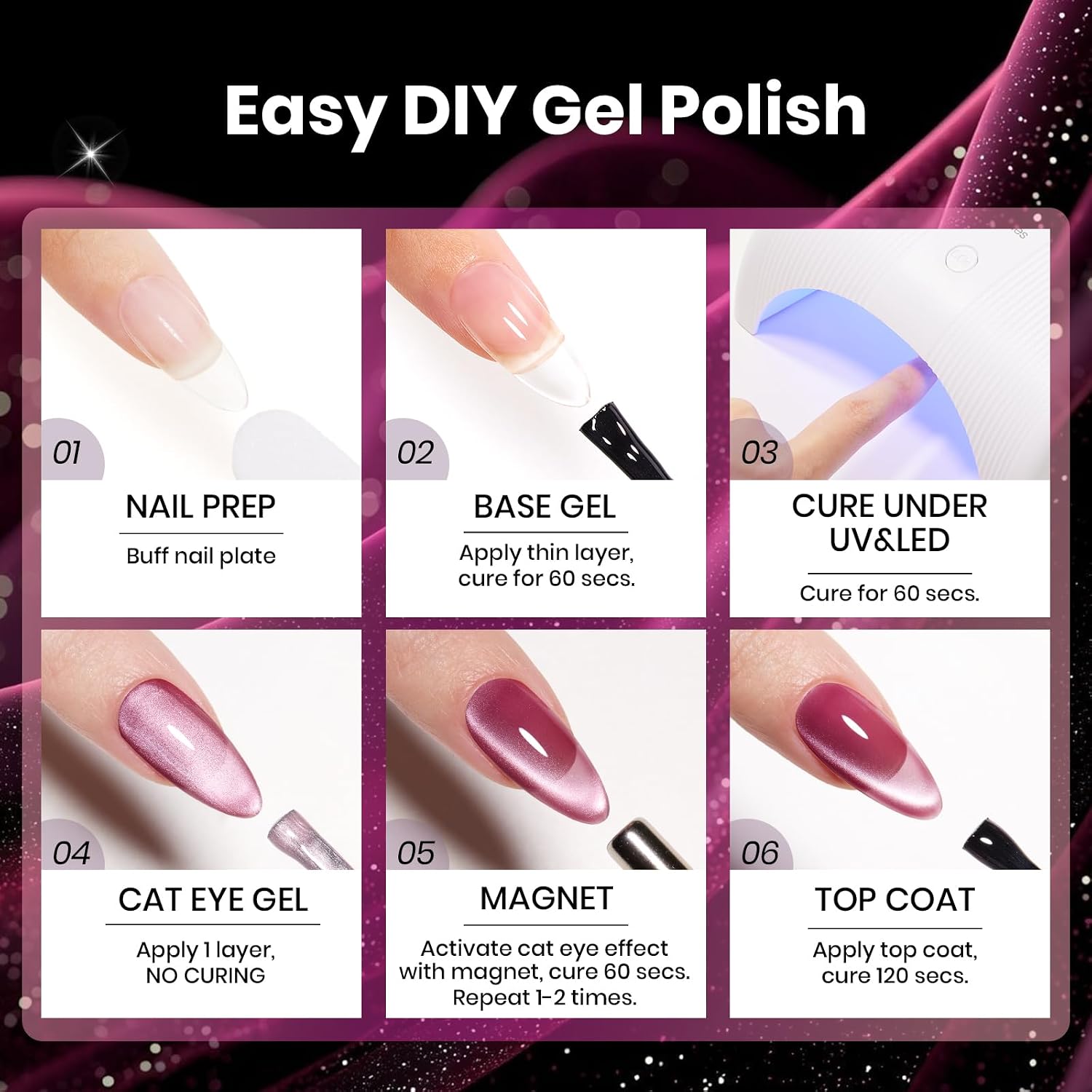 Beetles Purple Gel Nail Polish Set, 23 pcs 20 Colors Soak Off UV LED Manicure Set with Base Coat, Glossy Top Coat and Matte Finish, Purple Mauve Burgundy Red Pink Nude Glitter Cat Eye Shades 7.5ml
