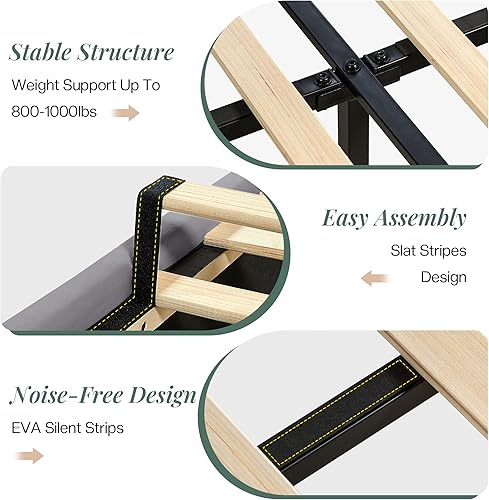 Miniatura 23 de Jocisland Base de cama tamaño Queen de 53.6 pulgadas de alto, cabecero de almacenamiento con luces LED y estación de carga, cama tapizada de Negro