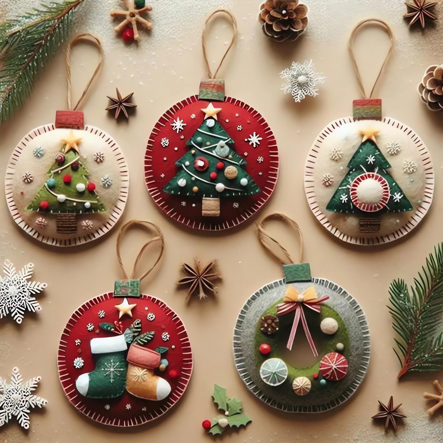 DIY Christmas Felt Patch Kit, Felt Christmas Ornaments, Craft Set with Pre-Cut Felts Sheets, Holiday Craft Kit for Family Fun, Beginner-Friendly, Handmade Xmas Decorations for Tree & Home (#A)