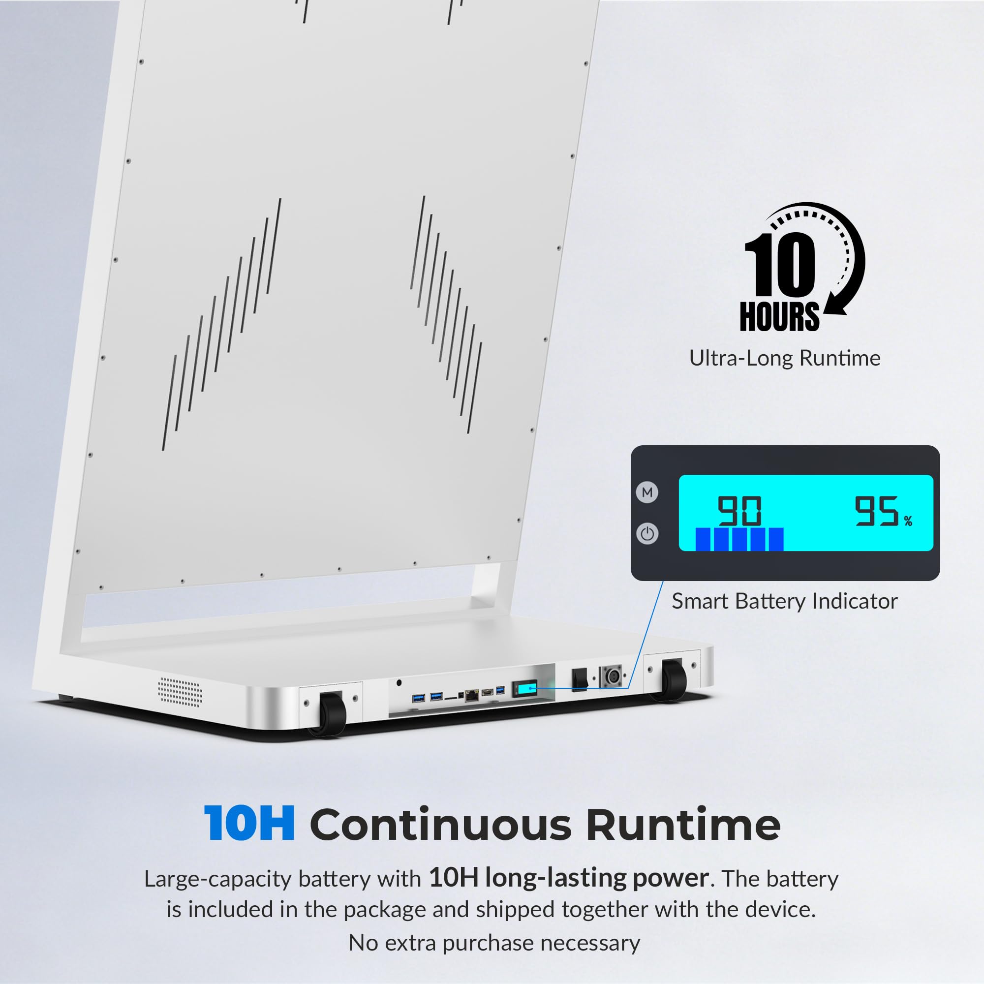 Totem Pubblicitario Digitale in L Bianco 43", Schermo Pubblicitario con Batteria 10h, Display LCD da Interno 800 Nits con Android e CMS, per Centri Commerciali