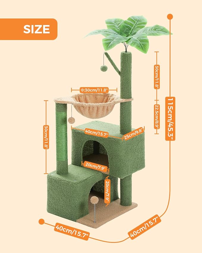 Árbol para gatos verde de 45 pulgadas con 2 condos miniatura 4