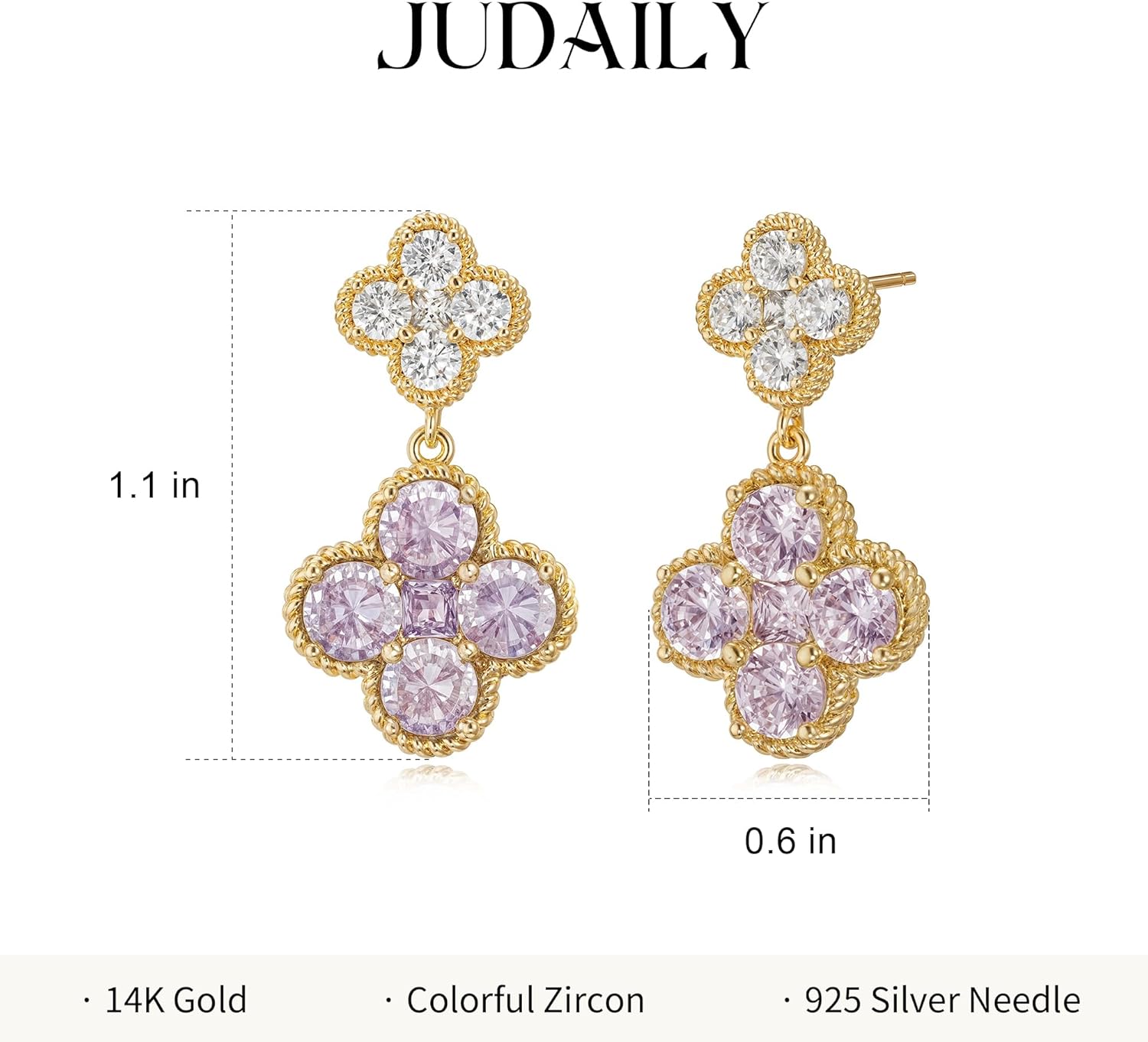 14K Gold Plated Double Plum Blossom Dangle Birthstone Four Leaf Clover Stud Earrings for Women, Hypoallergenic Drop Trendy Dainty Gold Earrings Birthday Gifts - Image 3