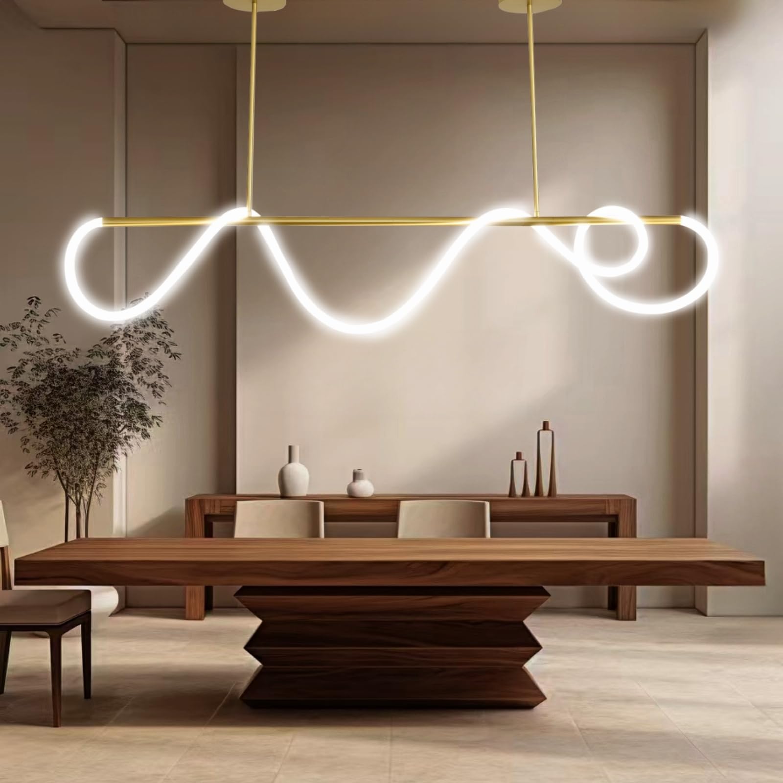 Jsz Pendelleuchte Esstisch, LED Pendelleuchte, Dimmbar Hängelampe Esszimmer 3000K-6500K, Linear DIY Hängeleuchte mit Fernbedienung, 21W Esszimmerlampe Höhenverstellbar Esstischlampe (Gold, 120CM)
