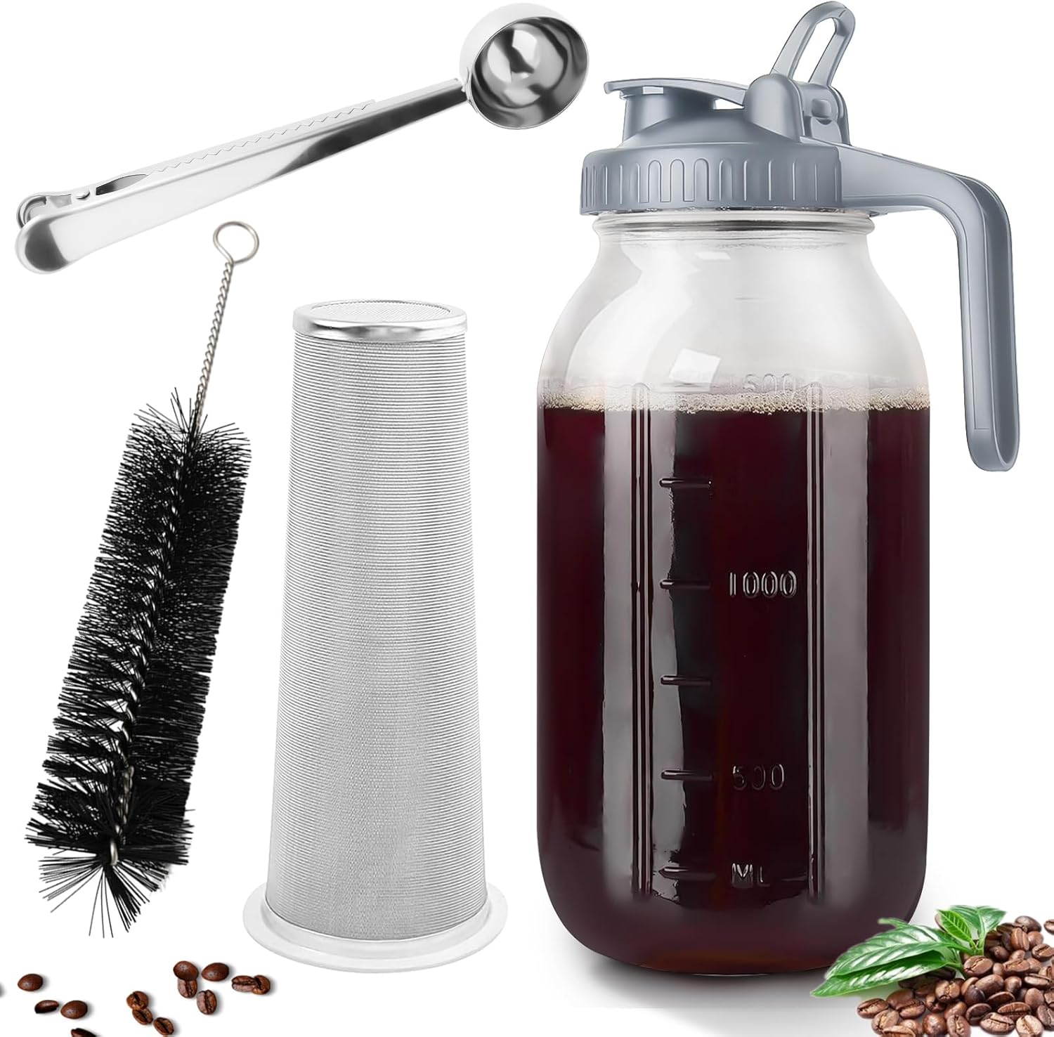 Cold Brew Mason Jar Coffee Maker, 64oz Cold Brew Coffee