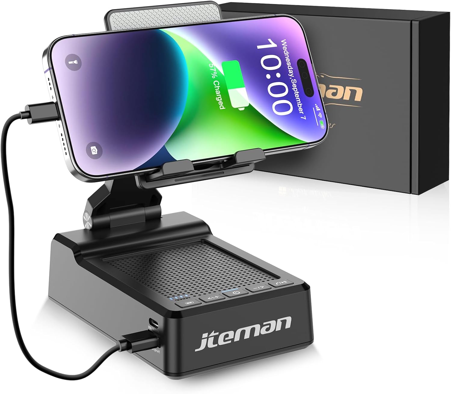 JTEMAN Gifts for Men Women,Adjustable Cell Phone Stand with Bluetooth Speaker and Charging Function,Cool Tech Gadgets Gift Idea for Dad Mom Birthday