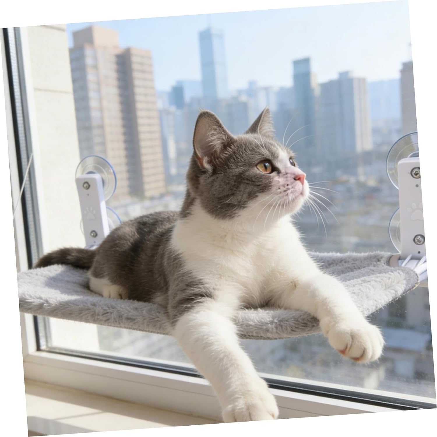 Suction Cup Cat Hammock Window Perch Bed 30x52cm Imitation Rabbit Fur | Iron Pipe Frame, Plastic Mounts, Indoor Sunbathing Spot, Removable Washable Design, Space-saving