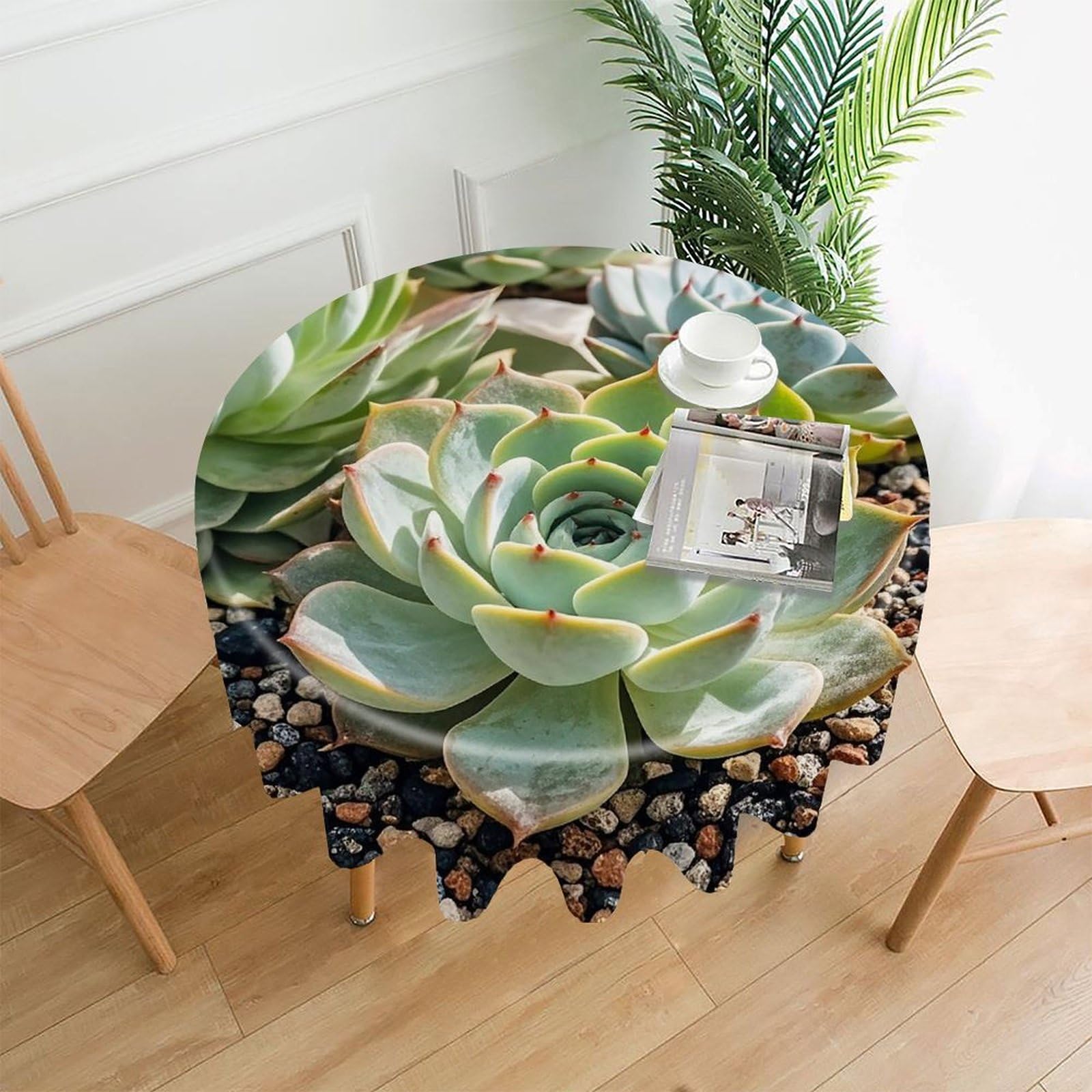 LZQPOEAS Smiling SucculentsSmiling Succulents Tablecloth Decorative Round Table Cloth Wrinkle Resistant Round Tablecloth Washable Circle Table Cover for Kitchen Dining Party Wedding Camping 60 Inch