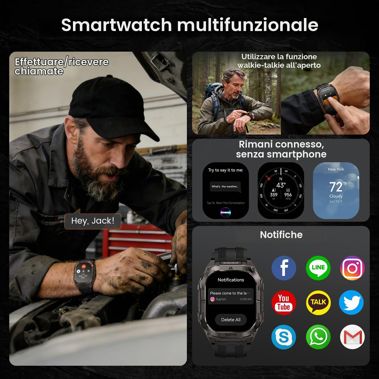 KOSPET Tank M4C Smartwatch Uomo con GPS, Autonomia 15 Giorni, 5ATM e IP69K | Rugged Militare AMOLED,Torcia LED, Monitoraggio salute e sonno 24/7, 170+ Modalità Sportive, Compatibile Android & iPhone