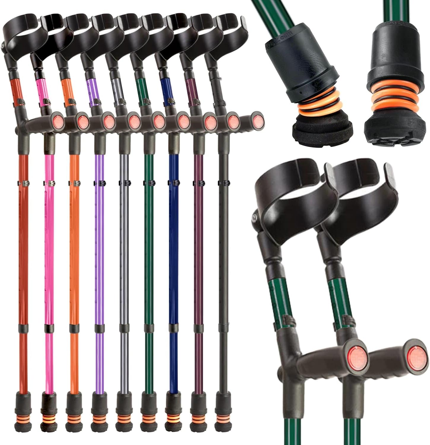 Flexyfoot Shock Absorbing Soft Grip Double Adjustable Crutches - Pair - British Racing Green - Improve Safety, Improve Grip, Reduce Shocks & Jarring