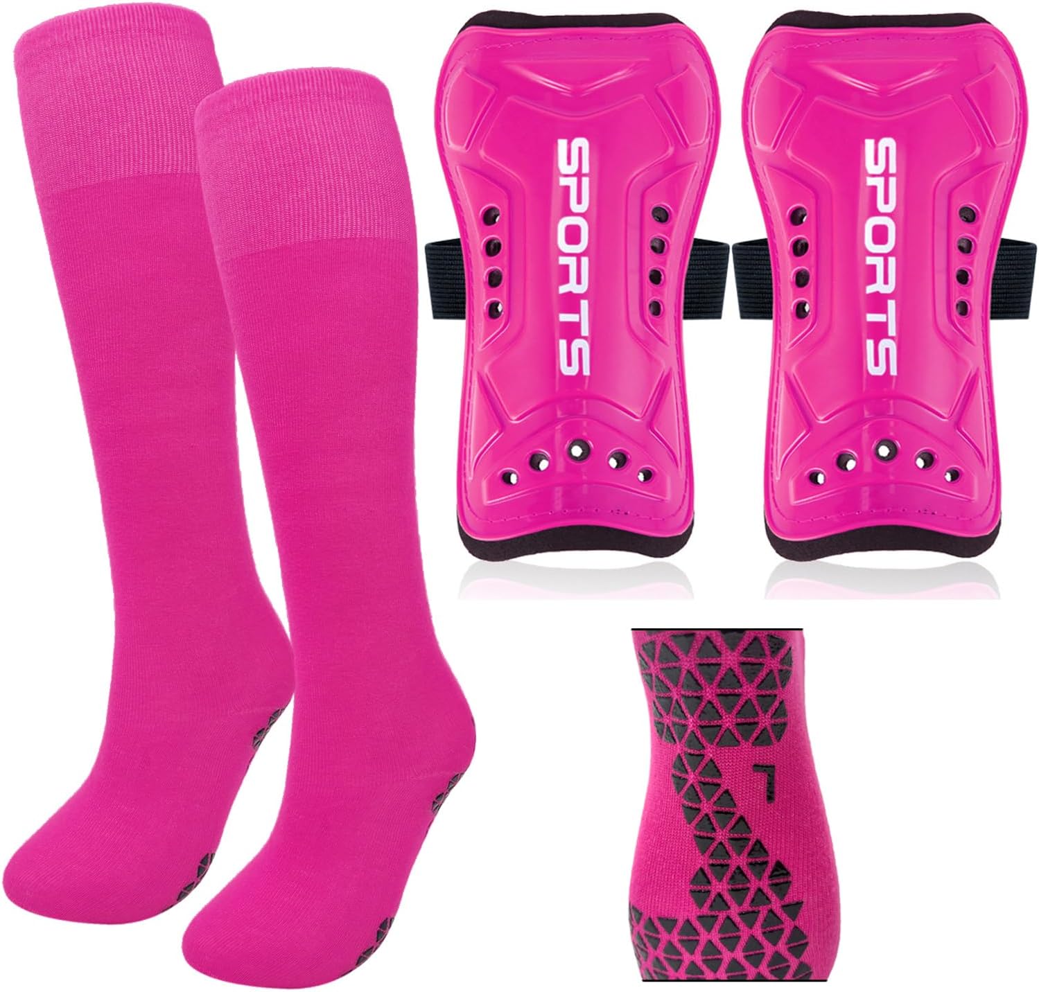 Youth Soccer Shin Guards Soccer Socks for Kids Youth, Shin Defender Shin Guards Protective Gear Soccer Shin Pads Socks Equipment for Kids, Boys, Girls, Teenagers Pink L Size