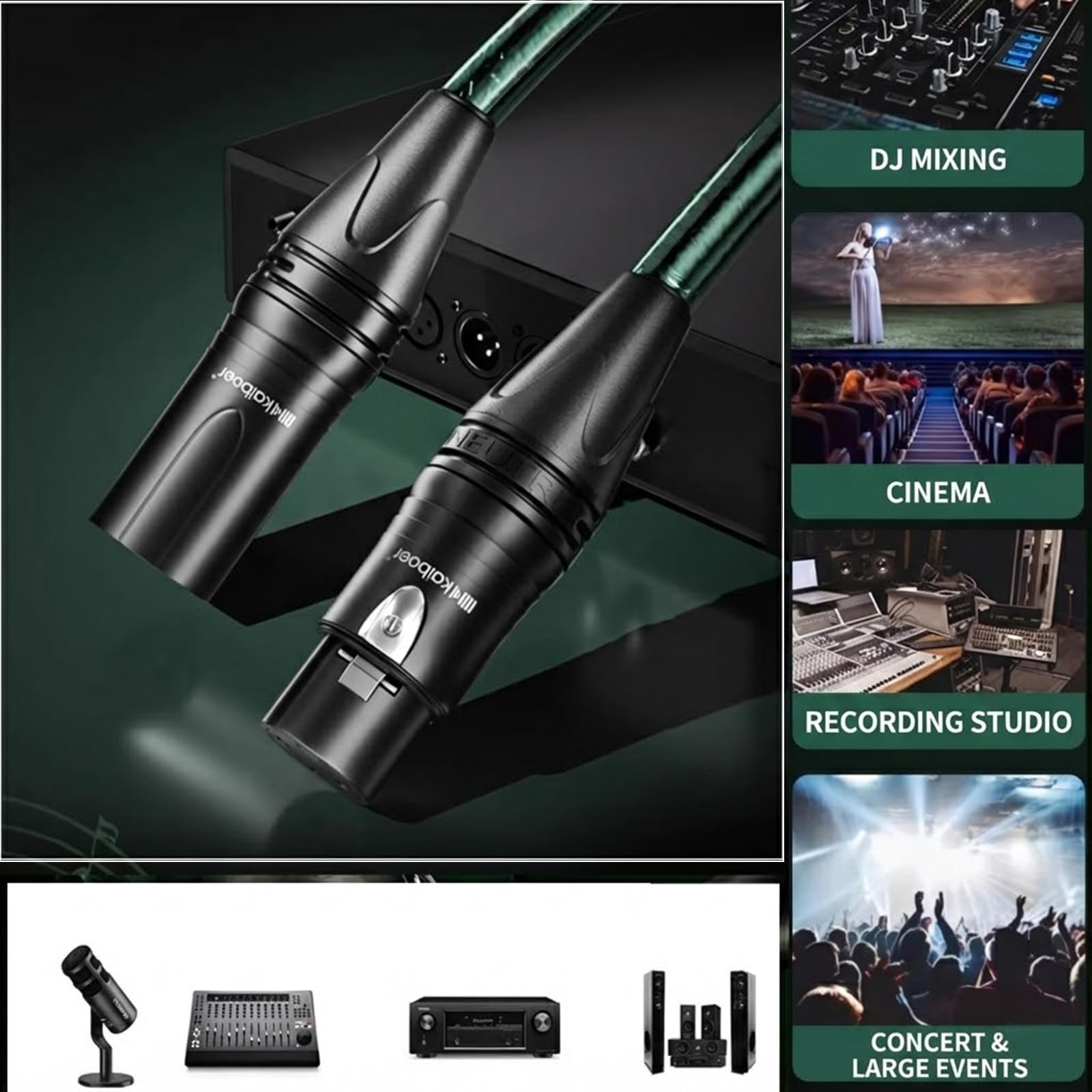 Cable de micrófono XLR, cable de audio equilibrado de grado profesional con cobre chapado en plata de 21 AWG, blindaje del 95% de cobre estañado, macho a hembra para estudio, mezclador