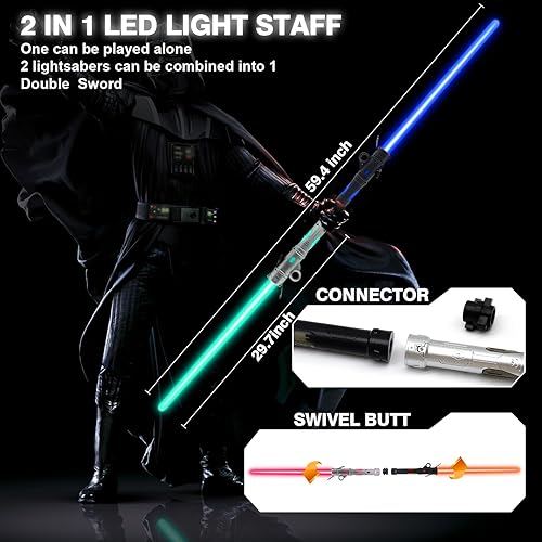 Miniatura 3 de Espada de luz de juguete para niños, juego de sable de luz recargable, espada de luz doble LED con clip para cinturón para guerreros de guerra de