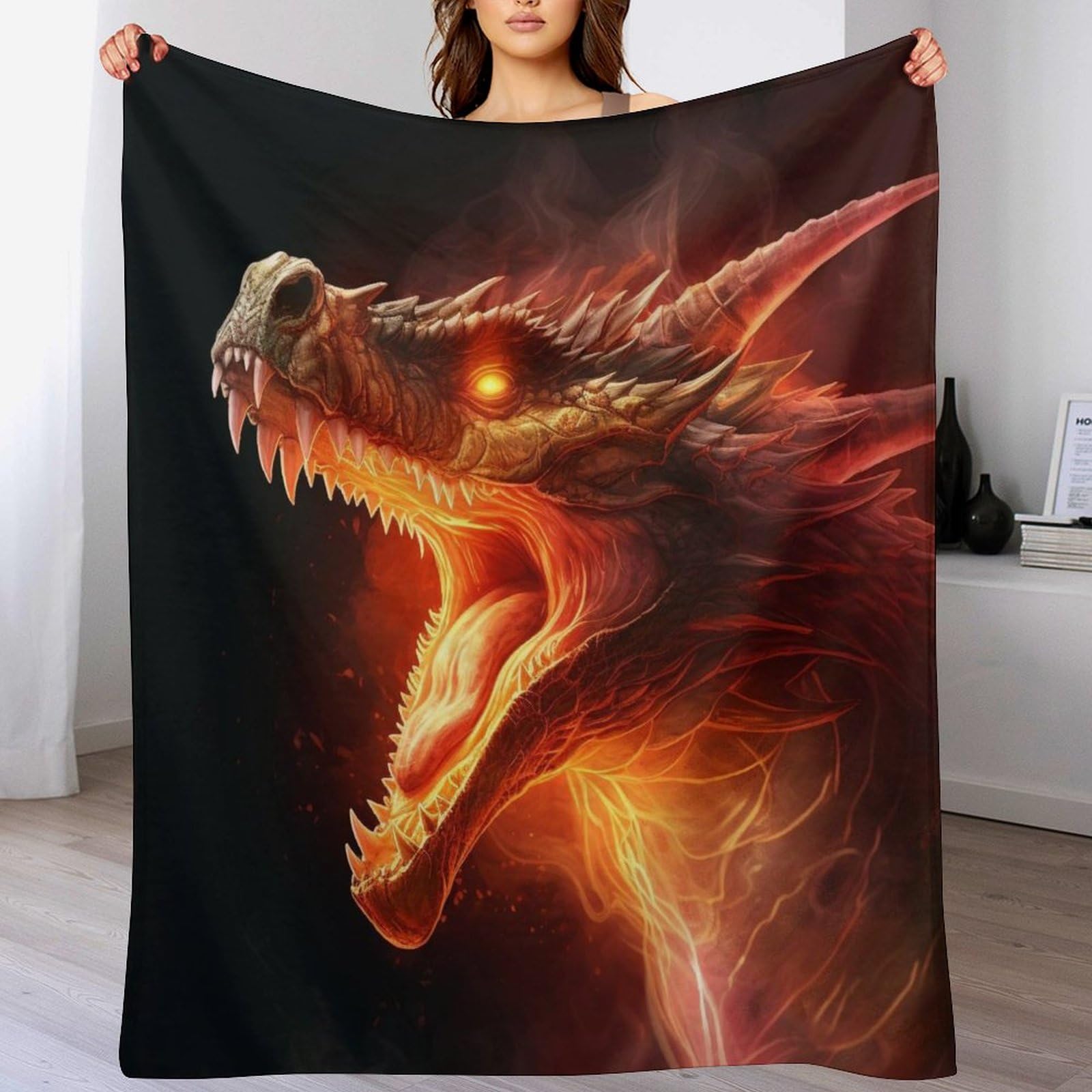 Manta de franela con dragón ideal para tardes de películas en el sofá de casa