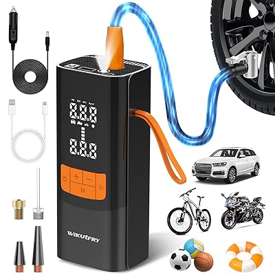 Tire Inflator Portable Air Compressor, 15000mAh and 150PSI Car Tire Pump with Pressure Display for Cars, Motorcycles, Bicycles, Ball Bikes with Pressure Gauge, Dual-Use Type