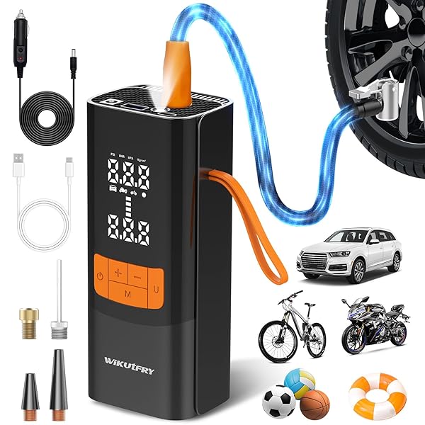 Tire Inflator Portable Air Compressor, 15000mAh and 150PSI Car Tire Pump with Pressure Display for Cars, Motorcycles, Bicycles, Ball Bikes with Pressure Gauge, Dual-Use Type