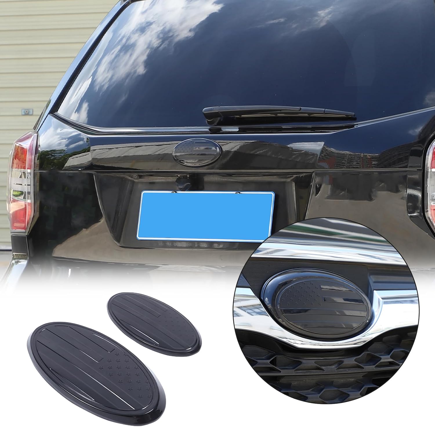 Car Front Rear Emblems Trim Cover Compatible with Subaru Outback 2021-2026，ABS Car Front Rear Logo Trim Cover，Front Grille and Tailgate American Flag Decoration Emblems Accessories