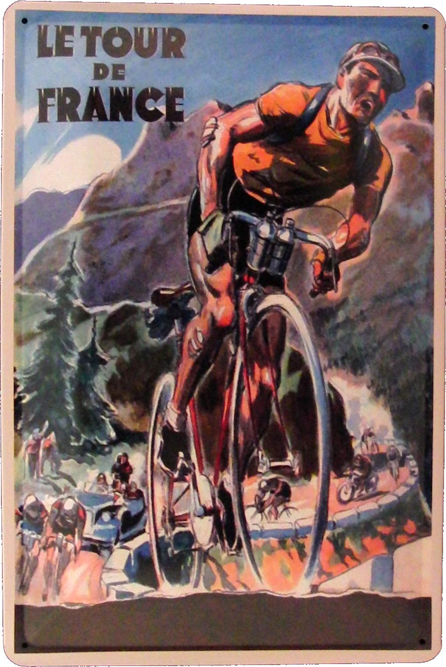 Blechschild 20x30 Radsport die Tour im Retro Vintage Nostalgie Plakat Design Radsport Rennrad Frankreich Alpe d´huez Küche, Haushalt & 