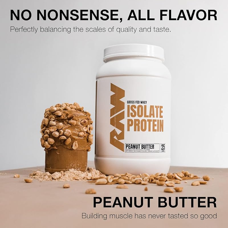 RAW Whey Isolate Protein Powder, Peanut Butter - 100% Grass-Fed Sports Nutrition Protein Powder for Muscle Growth & Recovery - Low-Fat, Low Carb, Naturally Flavored & Sweetened - 25 Servings image 4