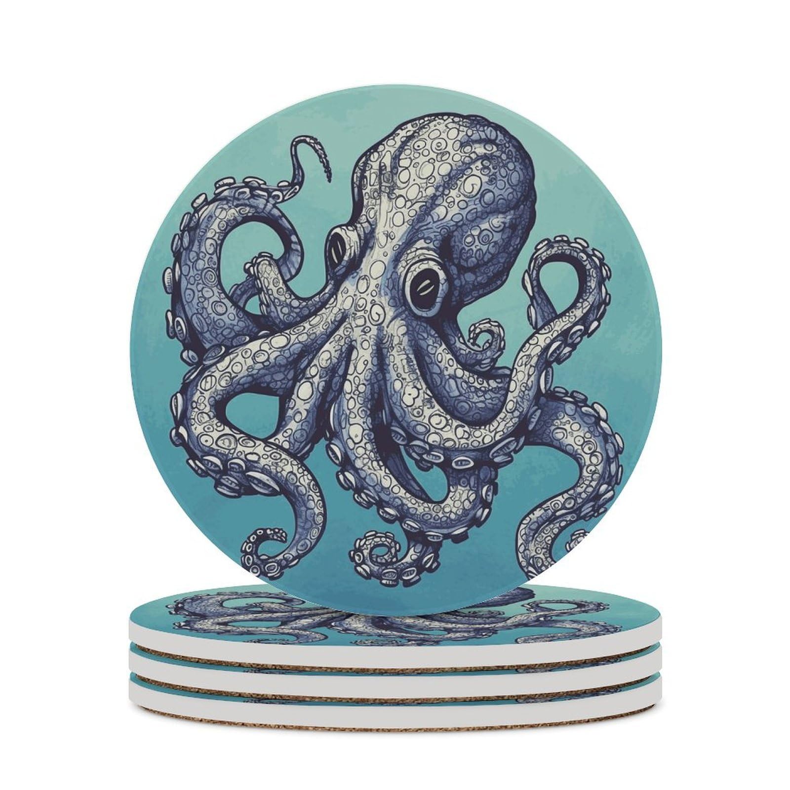 Dessous de verre motif pieuvre en céramique et liège idée cadeau table ronde
