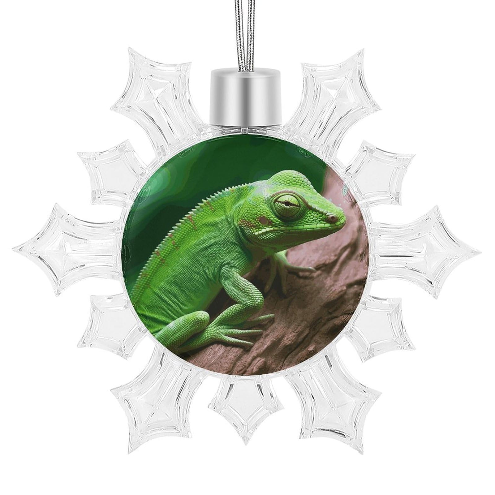 Décoration de Noël flocon de neige lézard vert plastique aluminium fête