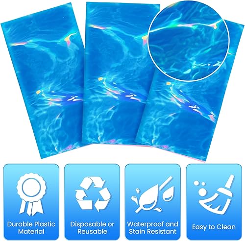 Miniatura 4 de 3 manteles iridiscentes con olas oceánicas, manteles desechables de plástico de 54 x 108 pulgadas, manteles con estampado de agua para playa, Océano