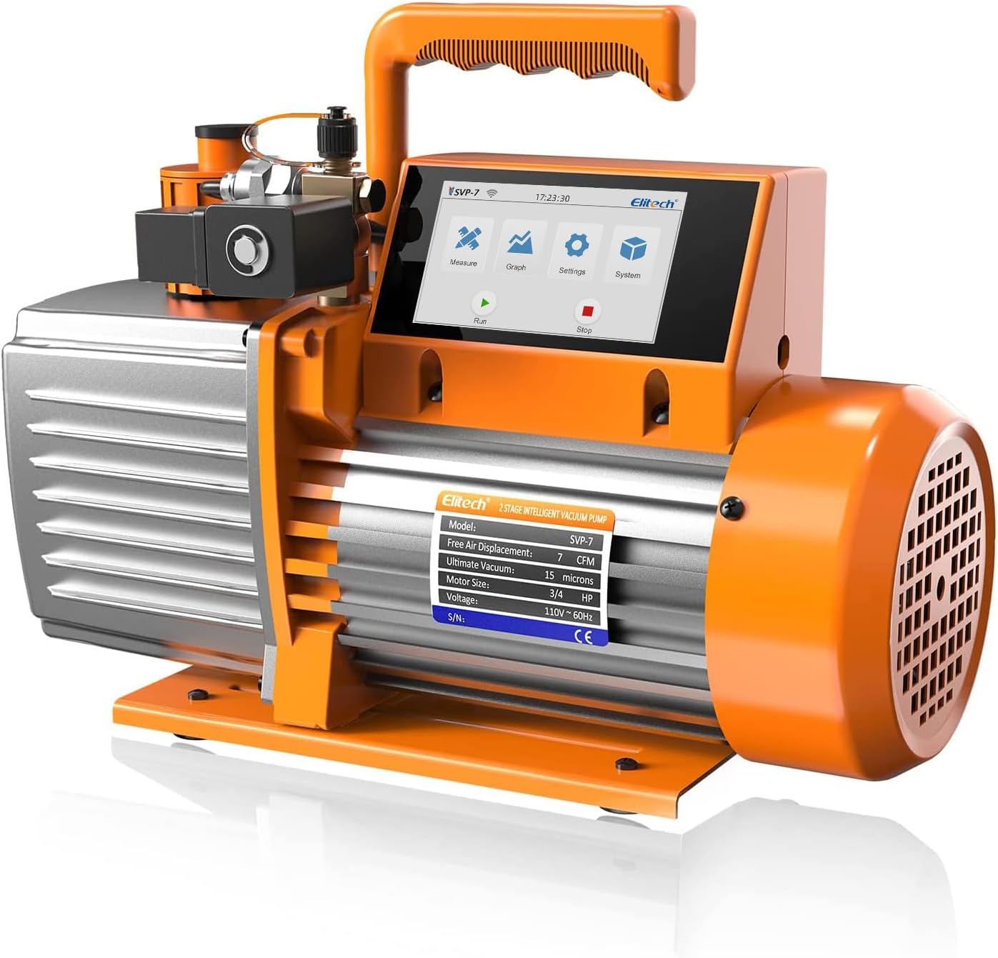 Elitech SVP-7 Vacuum Pump 7 CFM 2 Stage Intelligent HVAC Refrigerant Recharging, Touch Screen, Data Logging and Storage via App