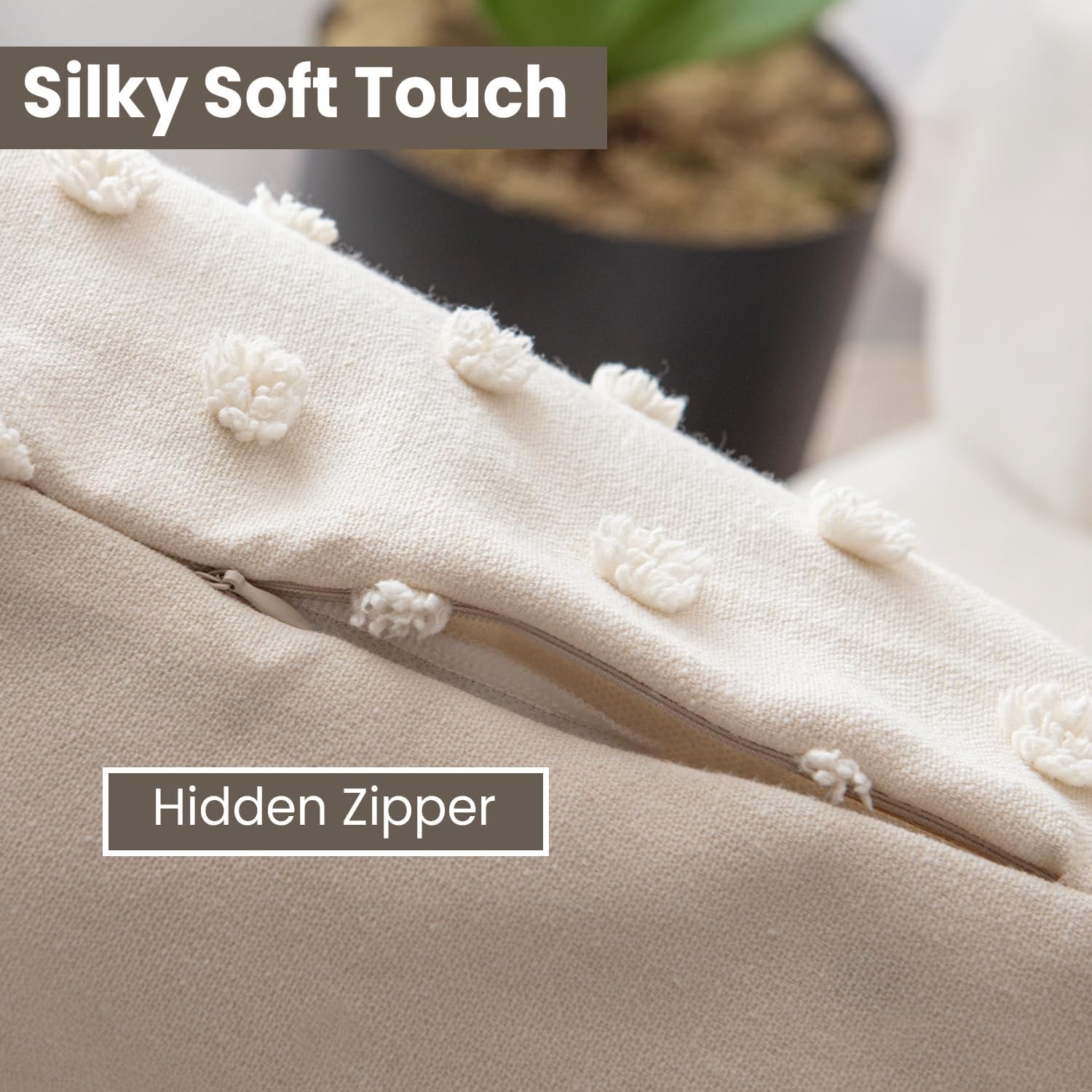 EtaVita Ivory Throw Pillow Covers 20x20 Set of 2 - Elegant Decorative Cushion Cases, Cotton Blend with Hidden Zipper, Hypoallergenic & Fade Resistant, Timeless Neutral Decor for Any Room