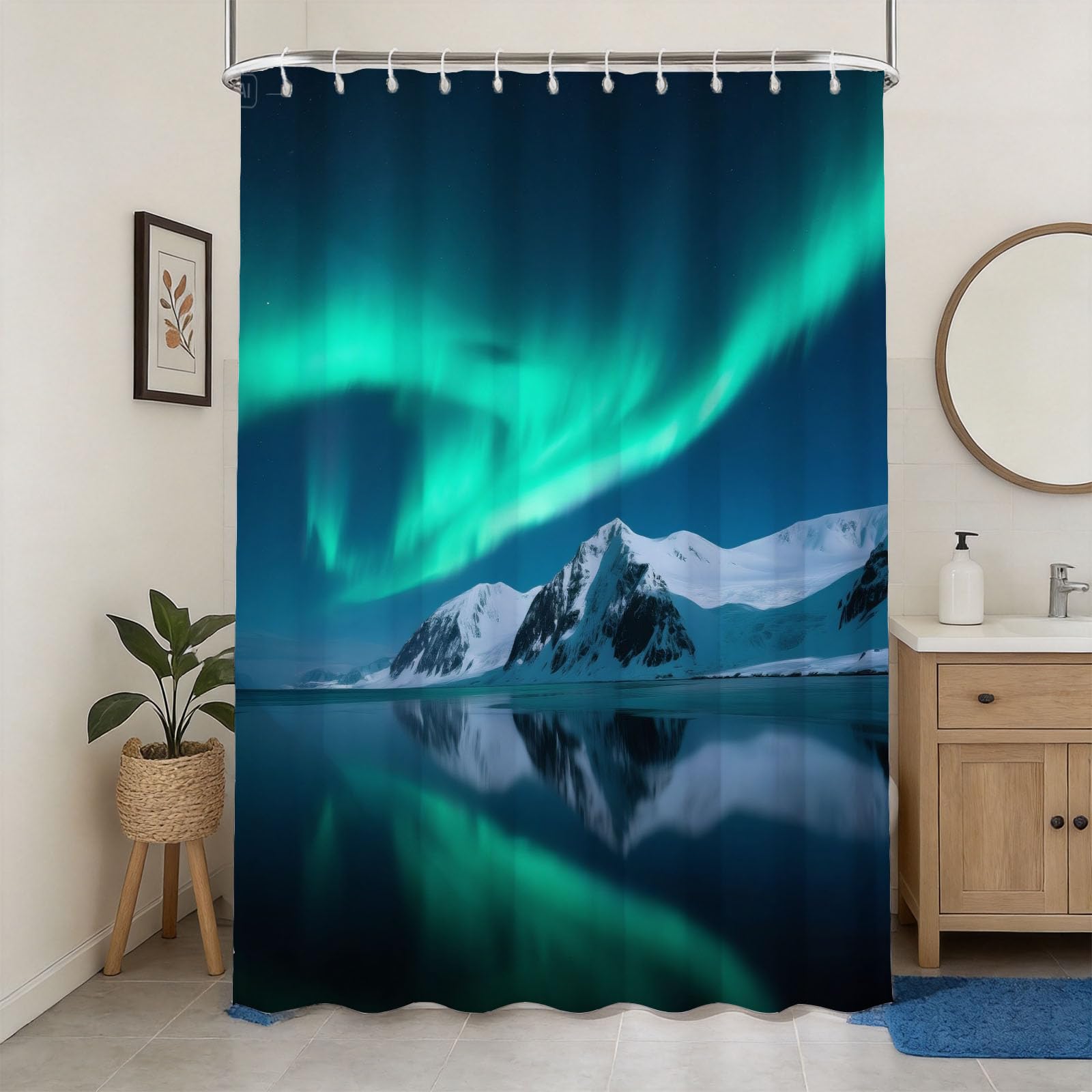 Hongduo 3D Aurora Landscape Shower Curtain for Stalls Bathtubs Polar Night View Bathroom Decor Shower Curtain Set Polyester Fabric Waterproof 180x200cm/71X79 Inch with Hooks