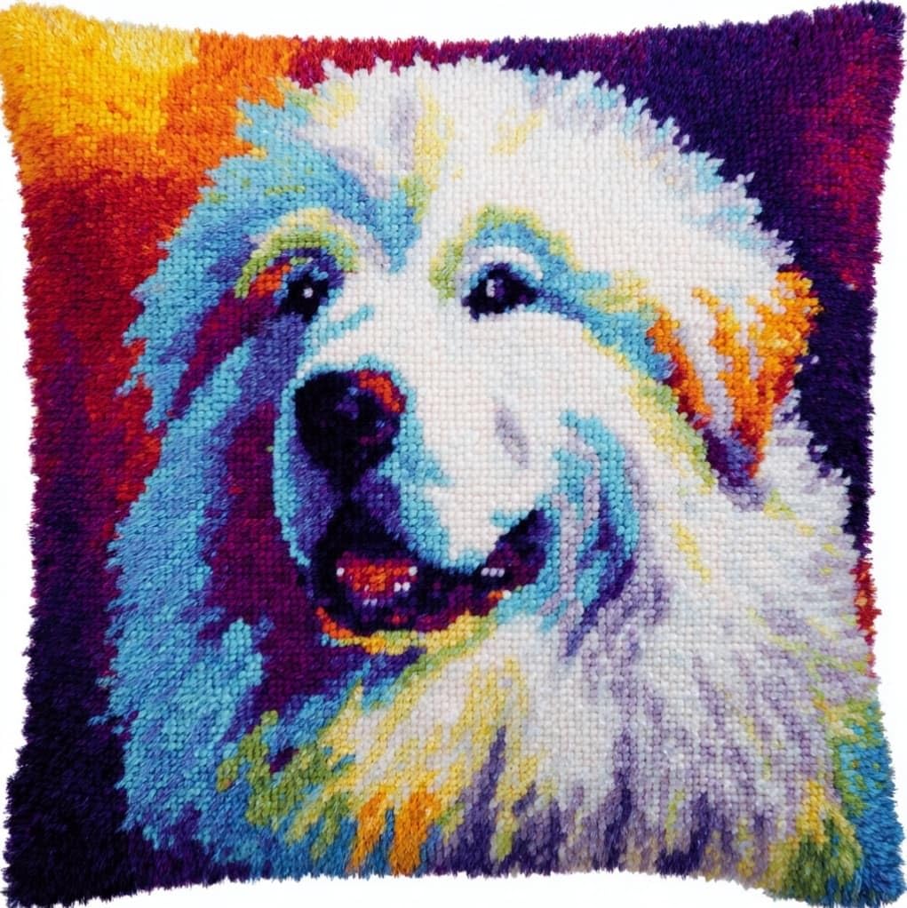 Henypt Latch Hook Cushion Kit 43x43cm,Great Pyrenees Dog