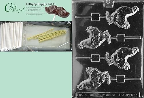 Cybrtrayd Molde de caramelo de chocolate con paleta de gallo con kit de suministro de piruletas