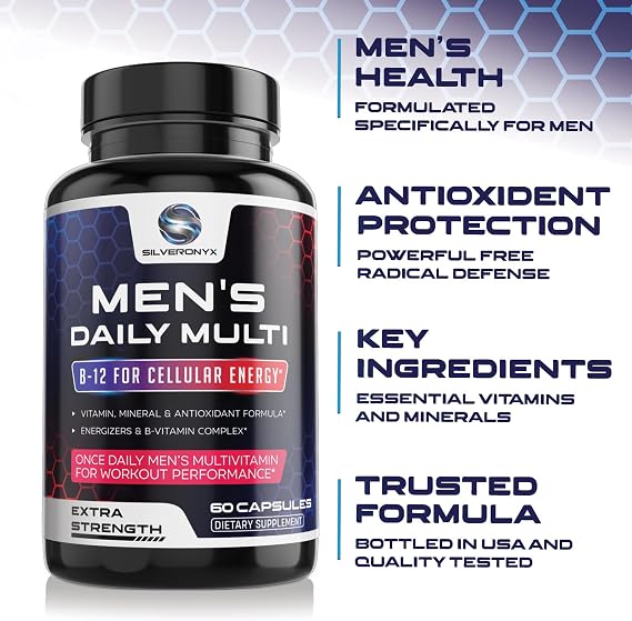 Multivitamin for Men - Vitamin A, C, D, E, Zinc, Calcium, Multivitamins for Immune Health Support, Vitamin B12, Mens Daily Multivitamin Supplement Capsules, Non-GMO Mens Multi Vitamins - 60 Capsules