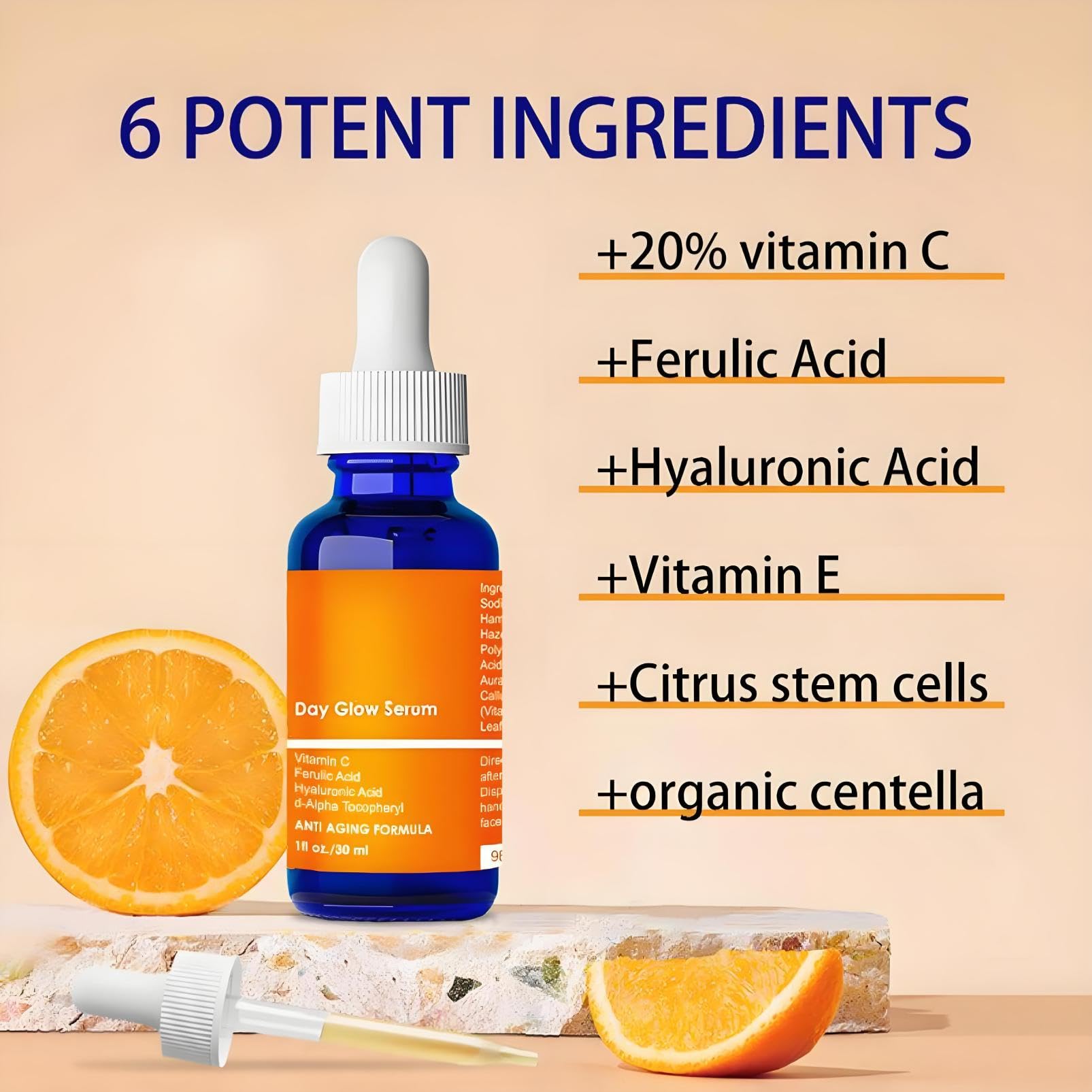 Day Glow Serum with Hyaluronic Acid, Ferulic Acid and Vitamin C, Formula for Brightening Skin Reducing Dark Spots - Image 3