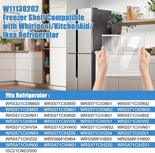 Miniatura 4 de W11130202 Estante de vidrio para refrigerador Whirlpool, refrigerador Ikea - Reemplaza W10773886, WPW10527848 (paquete de 2)