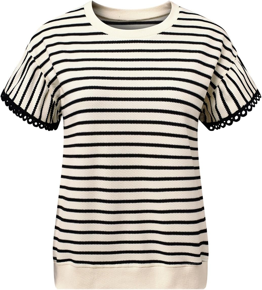 SHEWIN Women Summer Loose Fit Tops Trendy Rib Knit Stripe Shirt Business Dressy Casual 2026 - Image 5