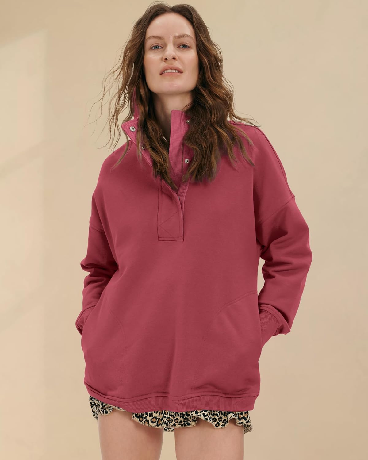 Locachy Womens Oversized Sweatshirt Hoodies Button Henley Neck Pullover Tops Fashion Outfits Clothes - Image 3