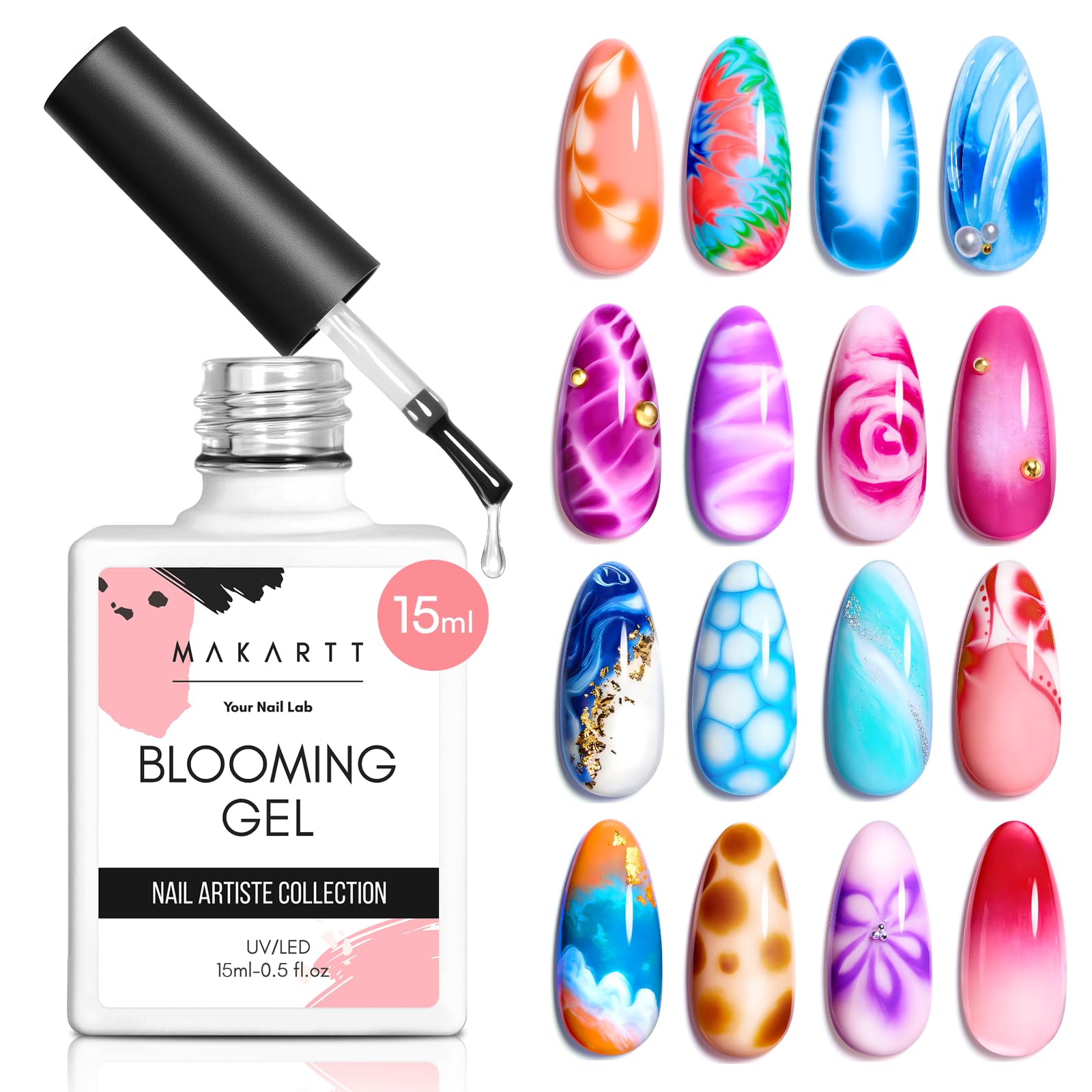MakarttBlooming Gel Nail Polish, Transparent, 15 ml, UV LED, Nails Blooming Gel