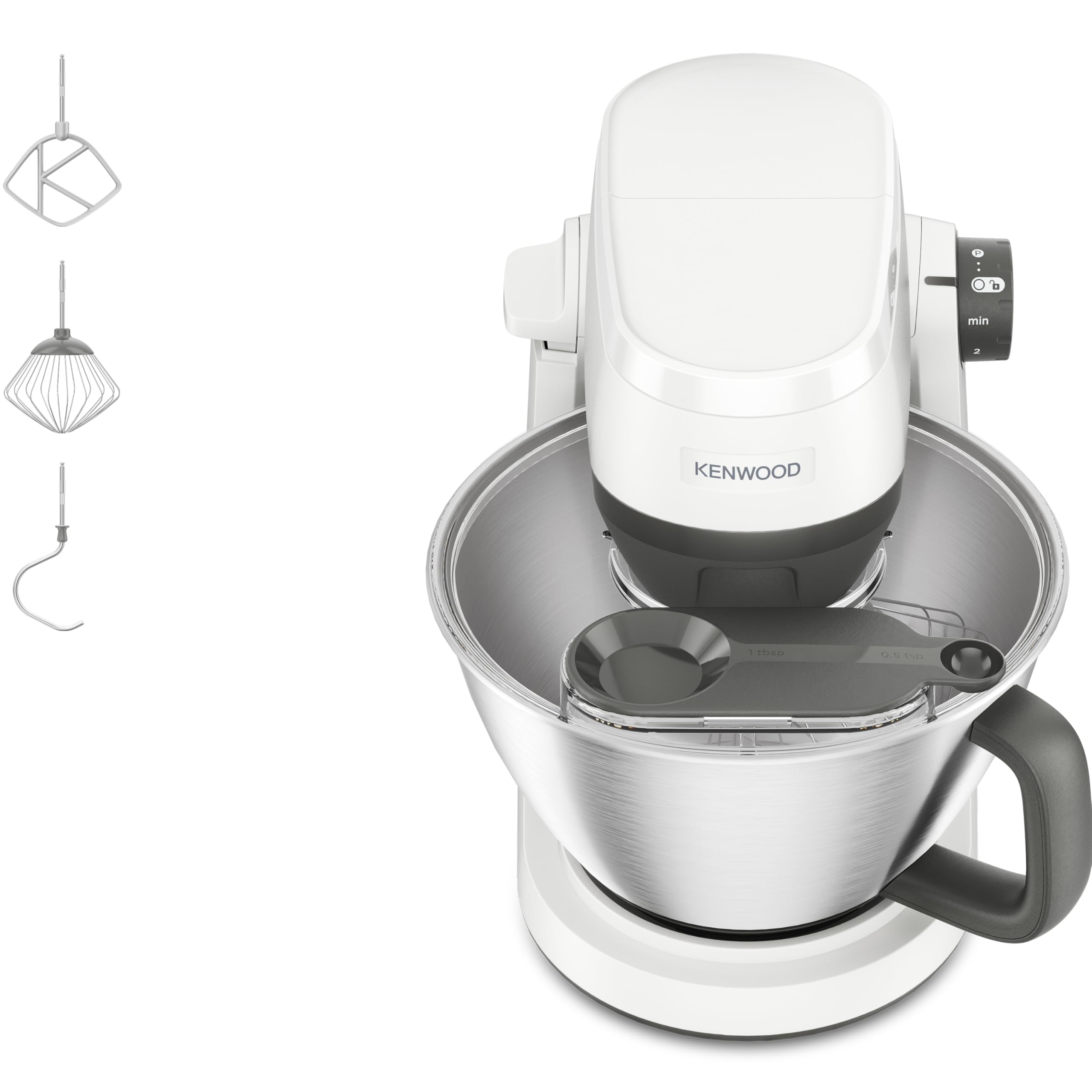 Kenwood Multi Tasker – Impastatrice Planetaria con Testa Sollevabile, Ciotola 4,3L, Capacità 1,7 kg Impasto, con accessorio Frullatore, Attacco Accessori e Paraschizzi, Bianca (KHC30.000WH)