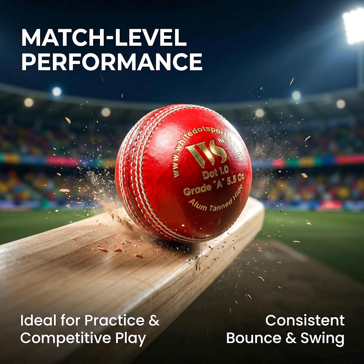 Whitedot Dot 2.1 Leather Cricket Ball, Red, Pack of 2 4
