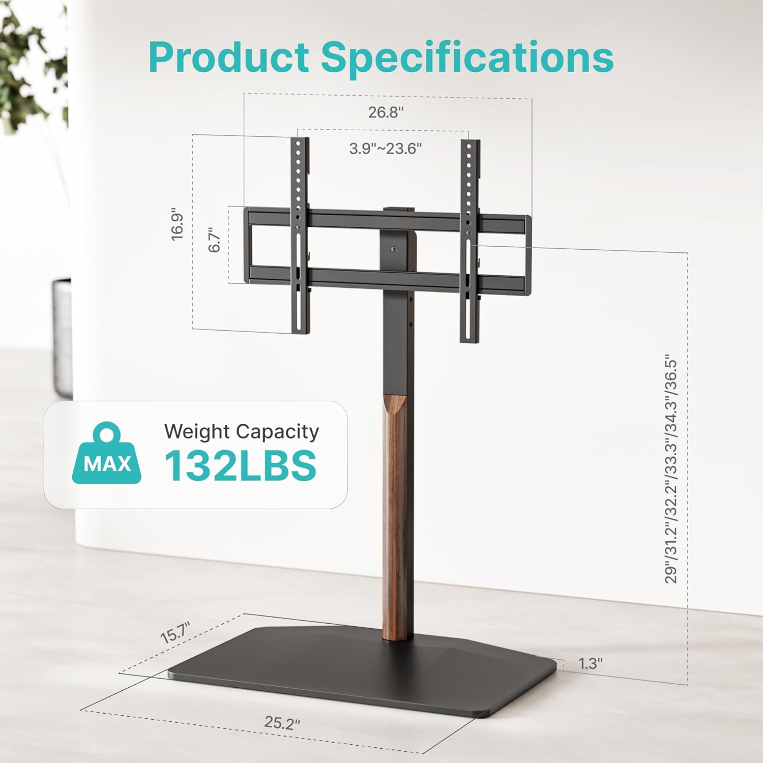 Pegzone Universal Swivel TV Stand with Wood for 32-85 Inch LCD LED OLED Screen, Holds 132 Lbs, Height Adjustable Floor TV Stand, Max VESA 600 * 400mm, Black, for Bedroom Living Room