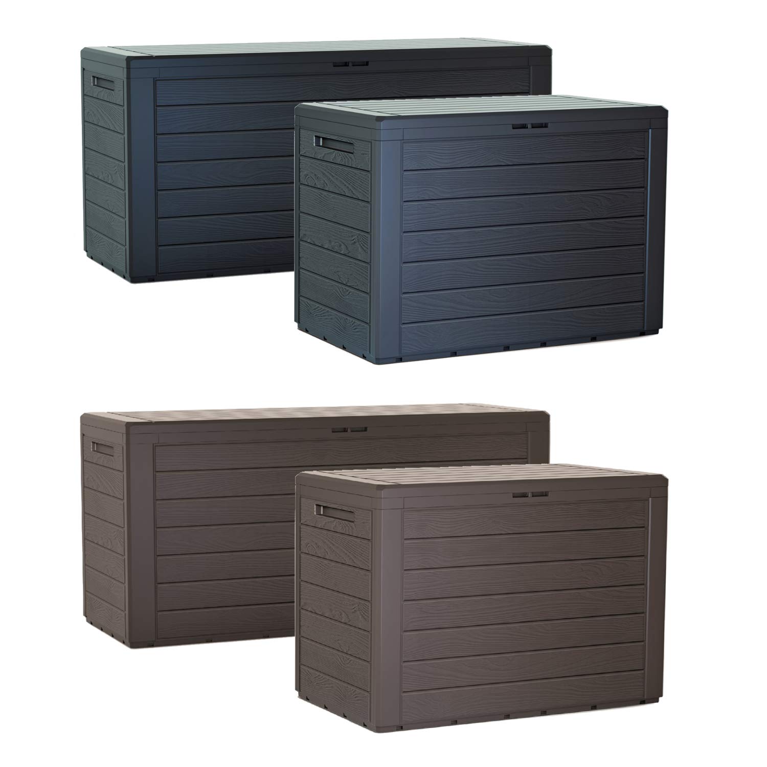 Auflagenbox In Holzoptik Gartenbox Anthrazit 300L / 120x46xH58cm Gartentruhe Kissenbox Für