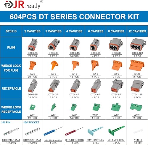 Miniatura 2 de JRready ST6313 DT Deutsch Kit de conectores 2 3 4 6 8 12 pines DT grises, tamaño 16 contactos sólidos teriminales 14-20AWG, kit de conectores de la