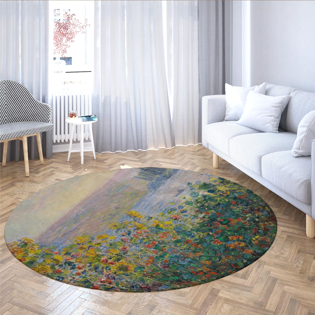 Okrągły dywan ogrodowy Wildflower 200 cm zmywalny dywan