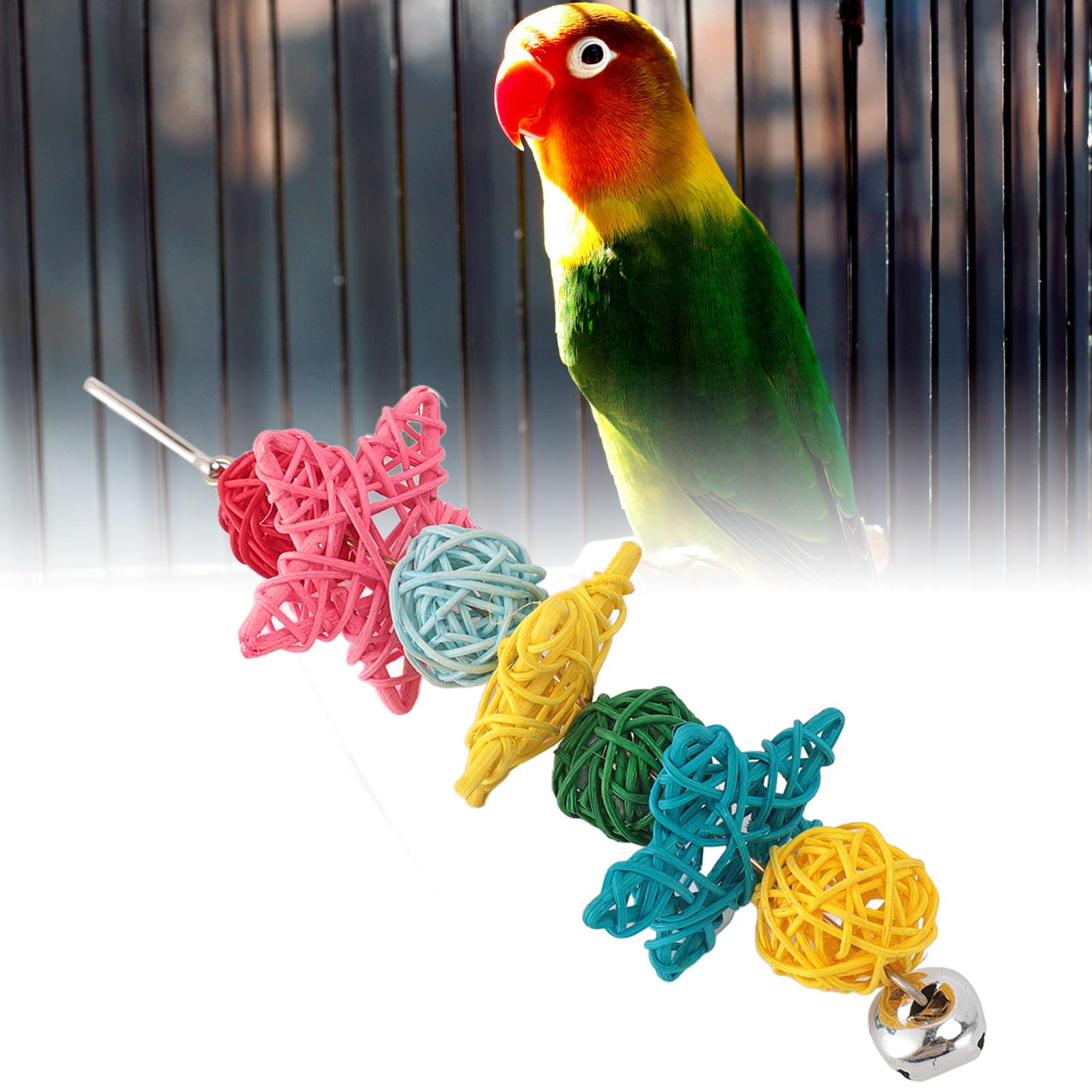 Colourful Bird Toy, Rattan Ball DIY Accessory Balls Bird Chew Toy Bird Cage Bite Toys for Parrots Budgies Parakeet - Image 4