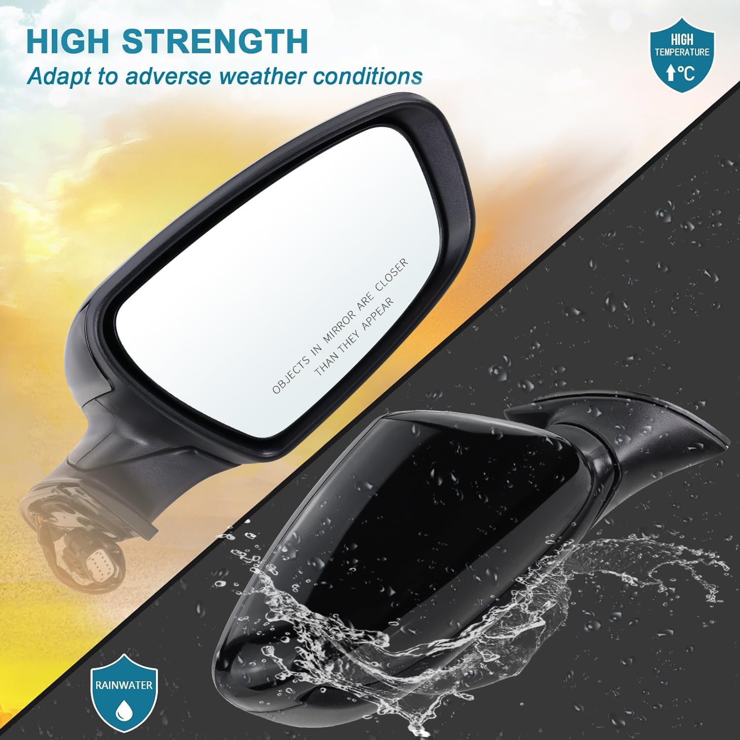 Right Passenger Side Mirror Compatible with 2014 2015 2016 Kia Forte with Manual Folding power glass Heated Black Replace# KI1321181(5 Pins)