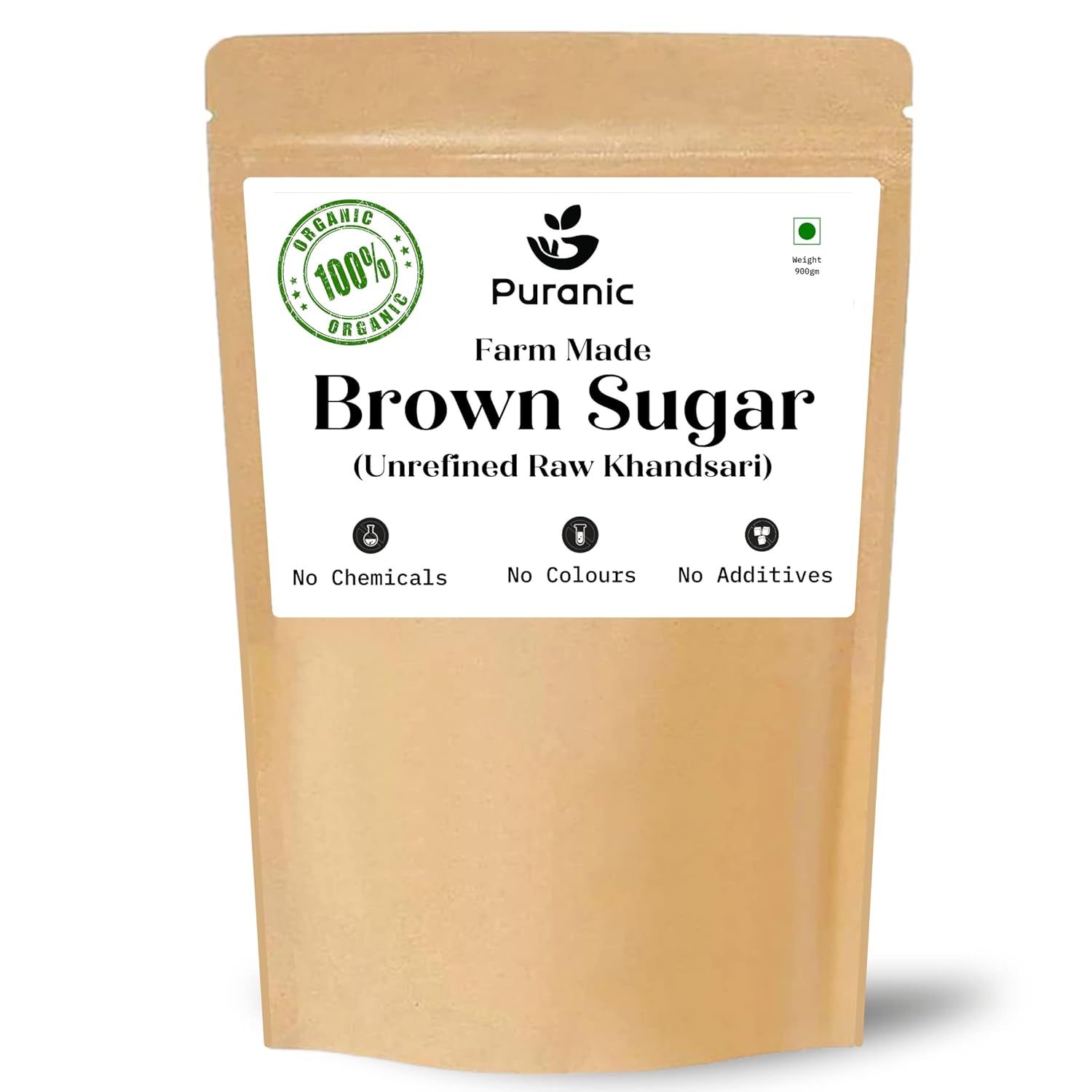 Puranic ORGANIC Brown Sugar 900g Farm Made Unrefined Raw Khandsari