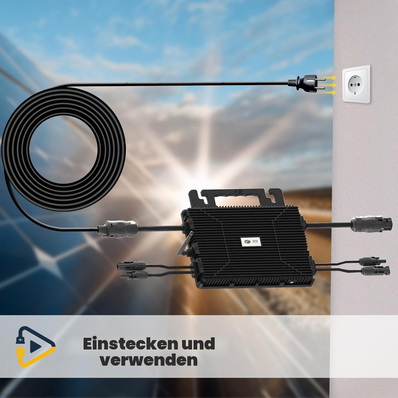 SUNNIVA® 1800W Balkonkraftwerk 800W komplett Steckdose - Astro Energy 800W Wechselrichter - PV Solaranlage Komplettset - 4x 450W (1800W) Solarmodule - inkl. 5m Kabel - Bluetooth, WIFI